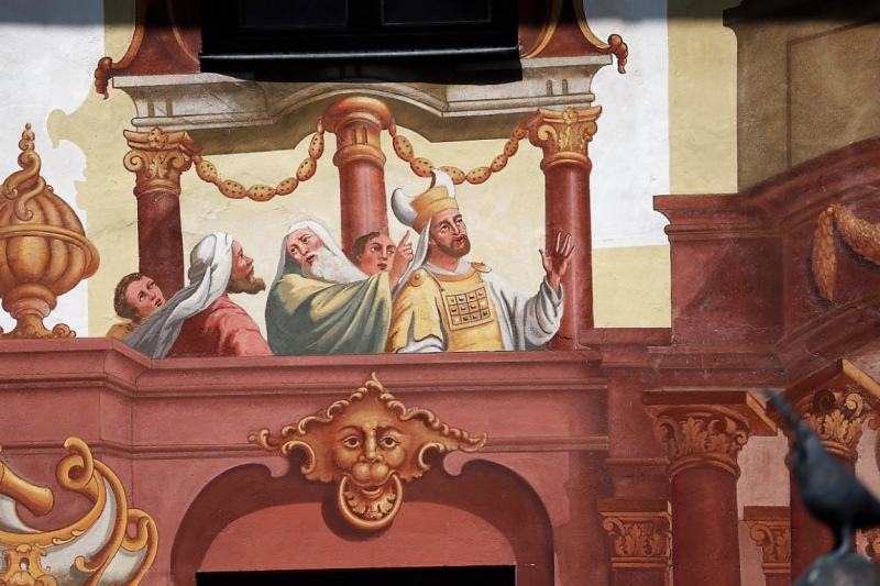 Lüftlmalerei in Oberammergau – „Gottvater in Wolken“