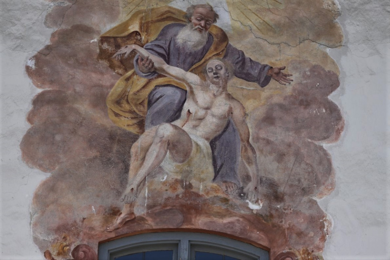 Lüftlmalerei in Oberammergau – „Gottvater in Wolken“