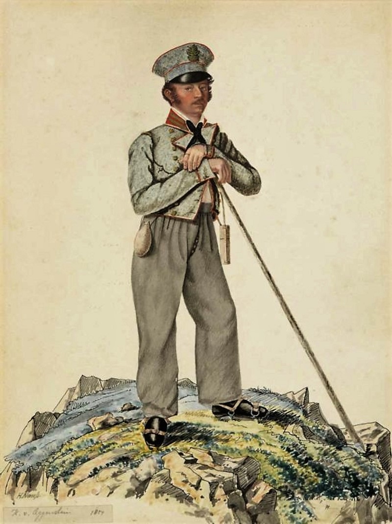 Josef Naus, auch Karl Nauß oder Joseph Nauß, war ein bayerischer Offizier und Vermessungsingenieur. Am 27. August 1820 gelang ihm die Erstbesteigung von Deutschlands höchstem Berg, der Zugspitze. (Zeichnung: H. v. Aggenstein)